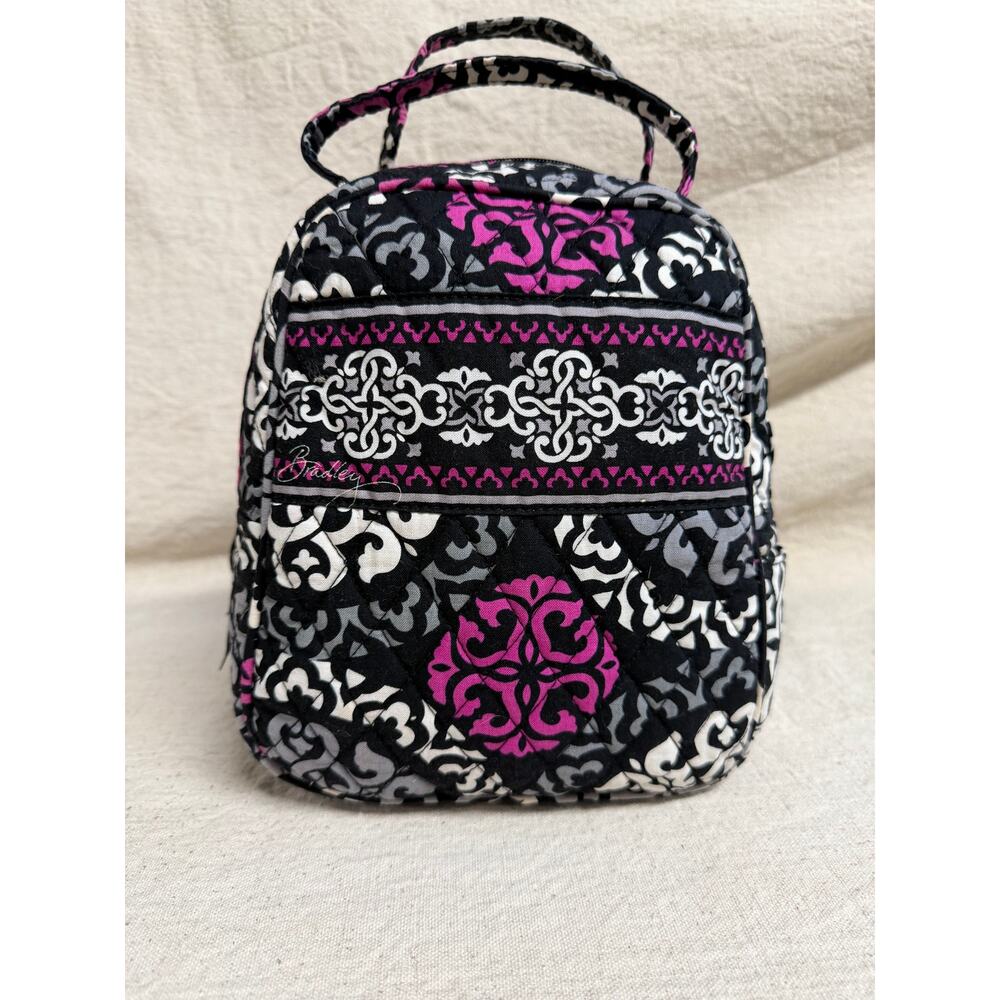 Vera Bradley Lunch Bag Black Pink Floral Quilted Insulated Zip Tote Small Cooler